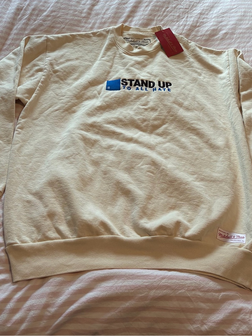 Mitchell & Ness "Stand Up To All Hate" Cream Sweatshirt